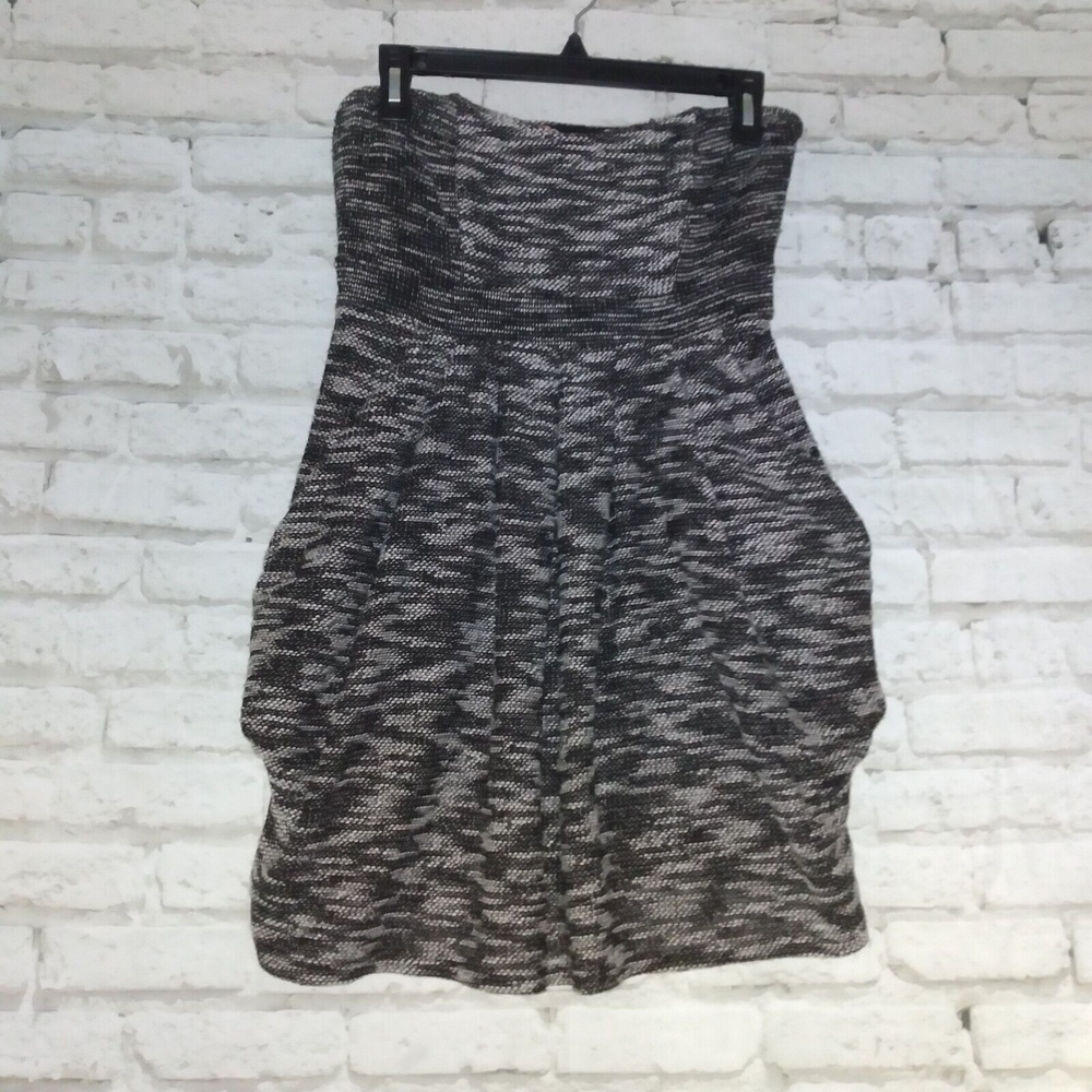 Free People Womens Nyima Dress 4 black white strapless side zip draped pockets